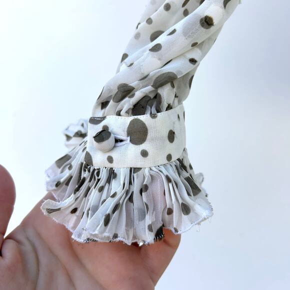 Vintage Ted Lapidus Paris Haute Couture Polka Dot Sheer Ruffle Pleated Blouse 36 - Picture 7 of 8